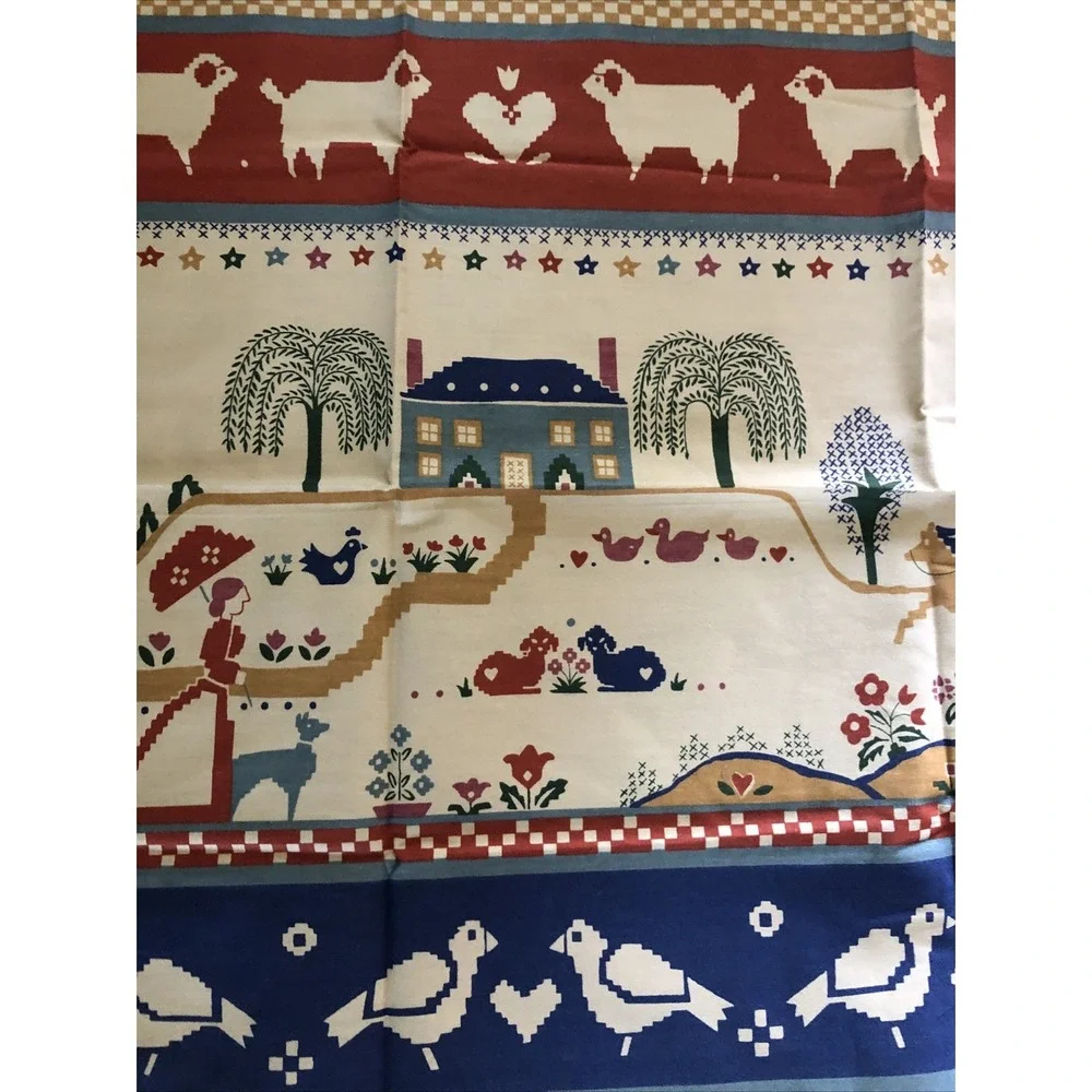 Vtg Cuddle Prints Cheater Quilt Fabric Primitive Folk Art Large Panel 36x45 USA